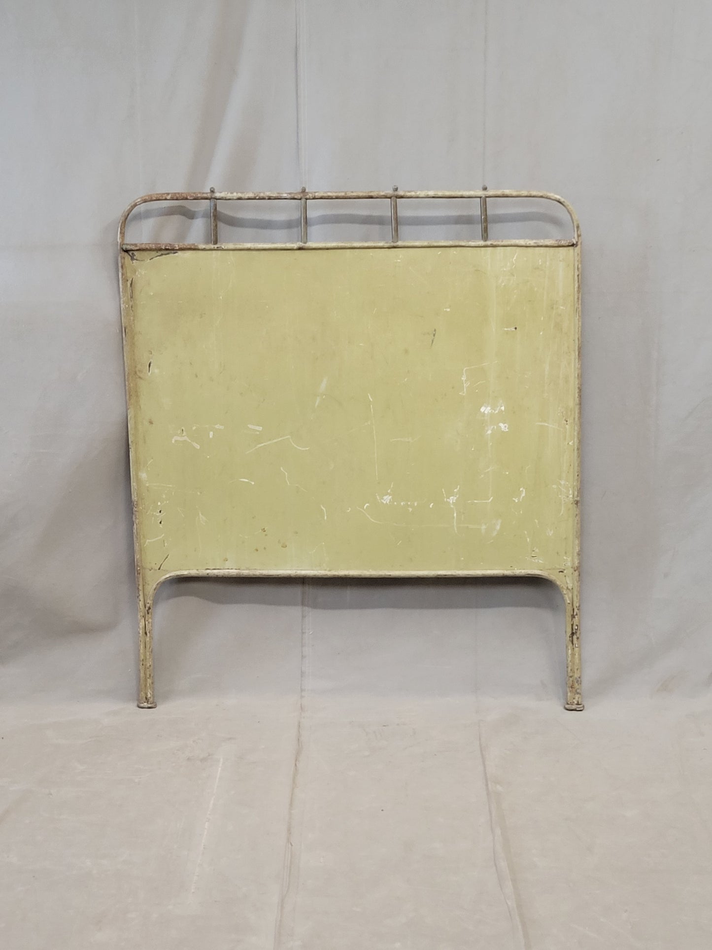 Antique French Art Nouveau Painted Iron and Brass Twin Headboard