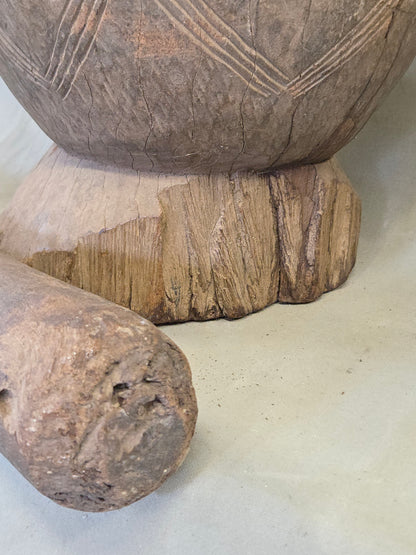 Old African Dogon Hand Carved Wood Oversized Mortar and Pestle