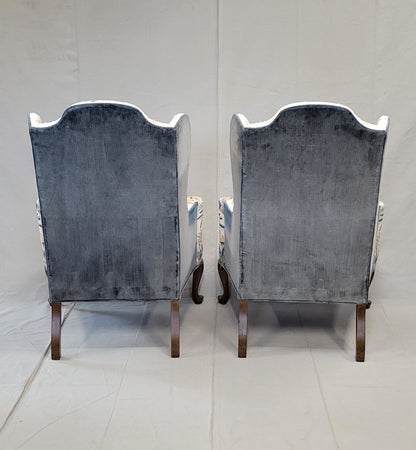 Vintage Woodmark Mary Webb Wood Blue "Tree of Life" Wingback Chairs - a Pair