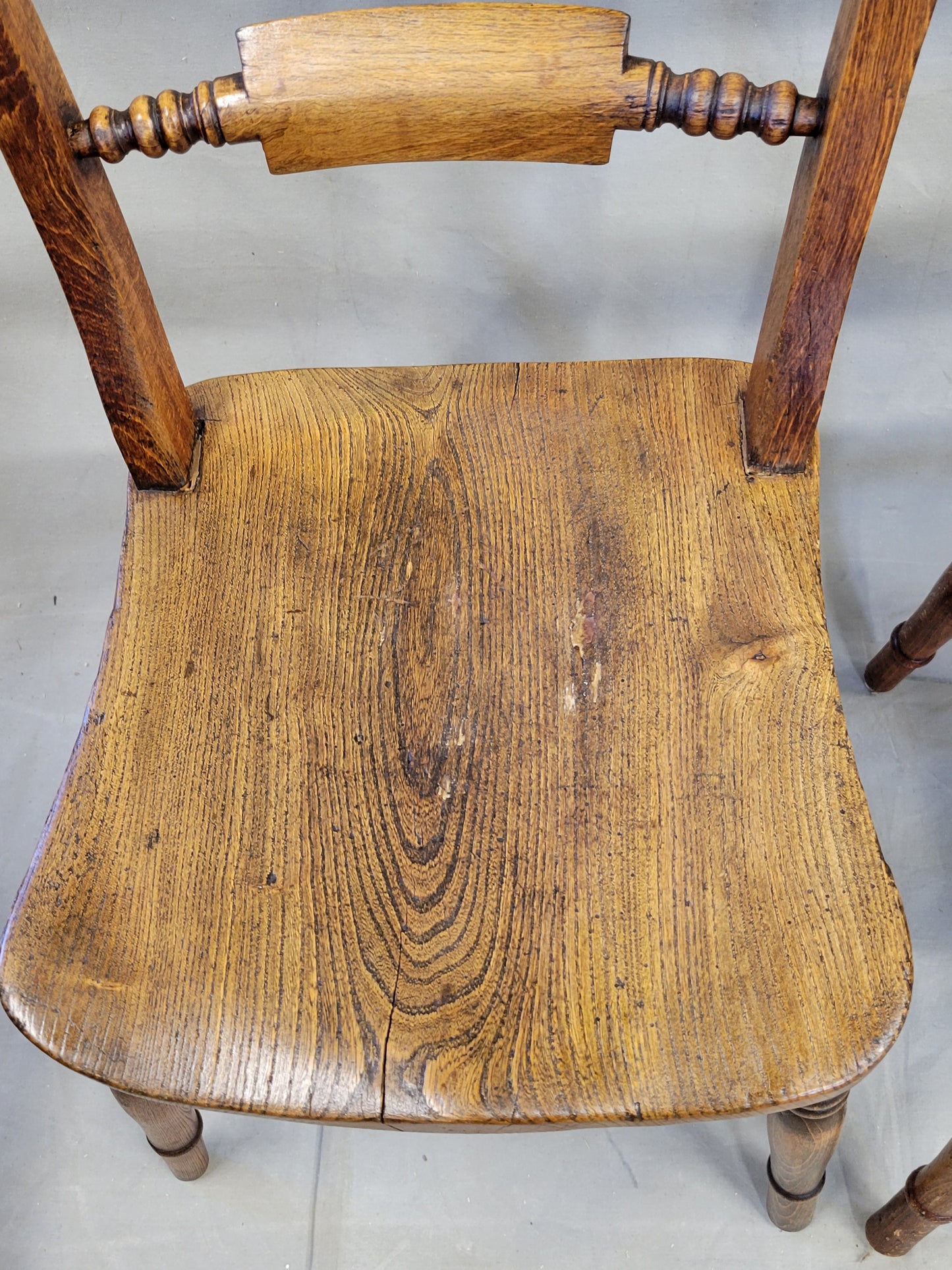 Antique 19th Century English Country Elm Oxford Bar-Back Side Chairs - Set of 6