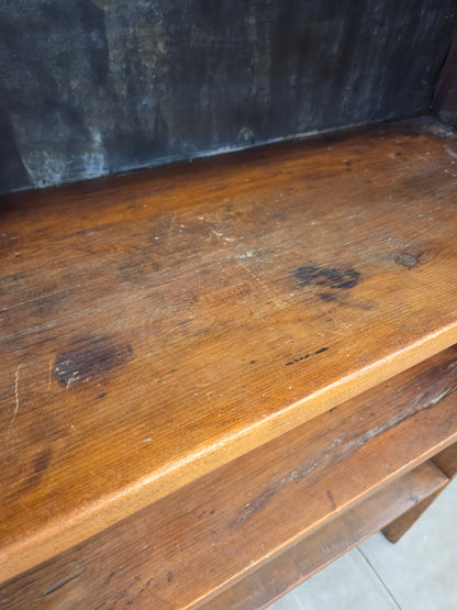Vintage Rustic Primitive Handmade Pine Bookcase with Metal Backing