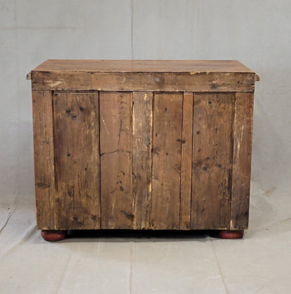 Antique European Pine Dresser With Red Distressed Paint and French Line Motif