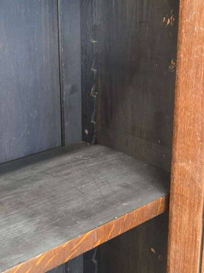 Antique Early 1900s Oak Console Cabinet With Doors, Shelves and a Marble Top