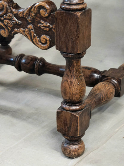 Antique Spanish or Renaissance Revival Oak and Leather Side Chairs - Set of 3