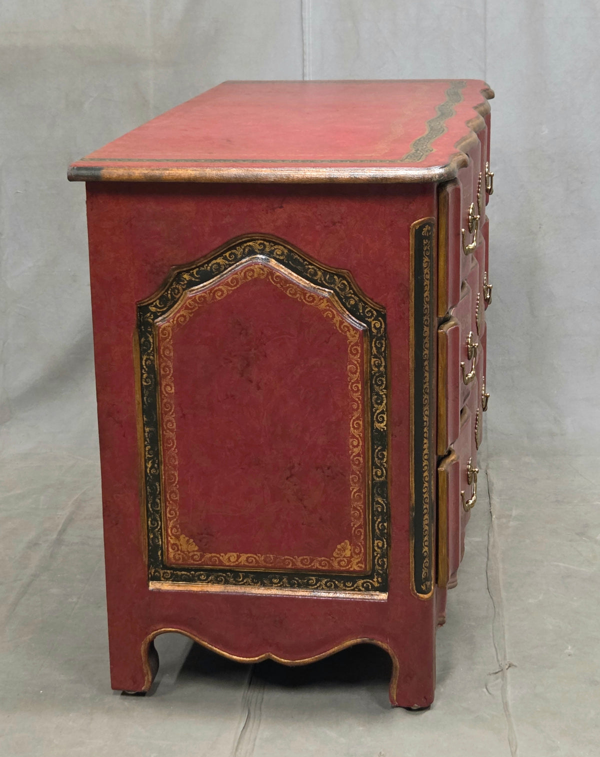 Vintage Theodore Alexander Red Leather Wrapped Serpentine Chest of Drawers