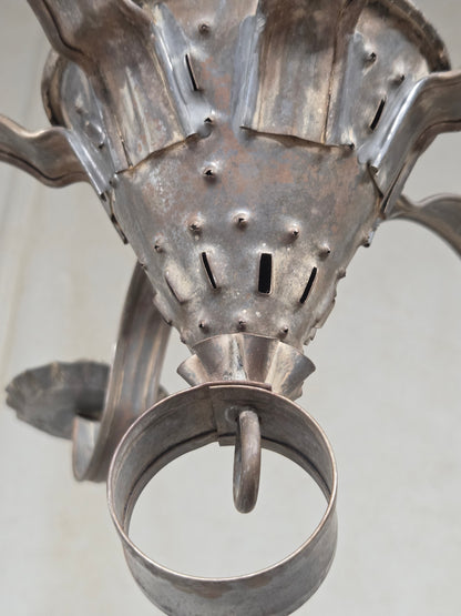 Antique Punched Tin Six-Arm Candle Chandelier, New Mexico, Spanish Colonial style