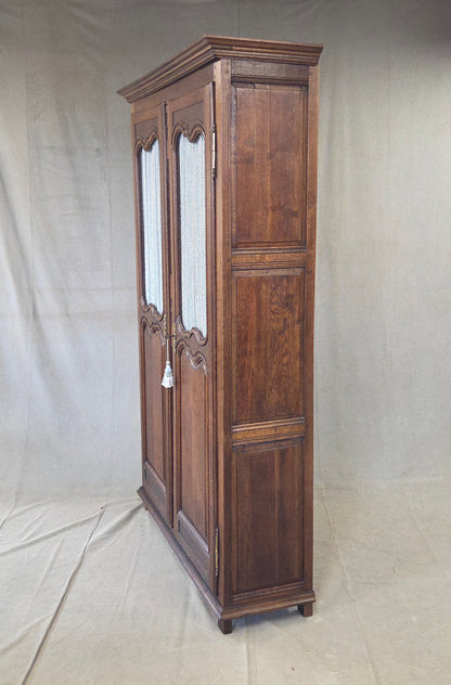 Antique French Provincial Wardrobe with Wire Grills and Interior Blue Curtains