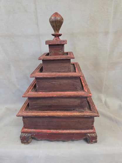 Vintage Sumatra, Indonesia Lacquer Pyramid Shaped Jewelry Box with Five Drawers