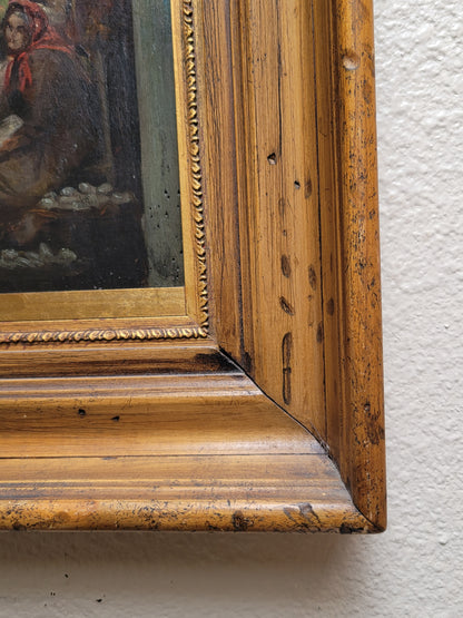 Antique Early 1900s Oil on Panel of a Venetian Market Scene by M.S. Loresen (?)