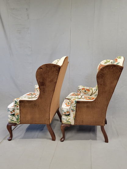 Vintage Woodmark Mary Webb Wood "Tree of Life" Wingback Chairs - a Pair