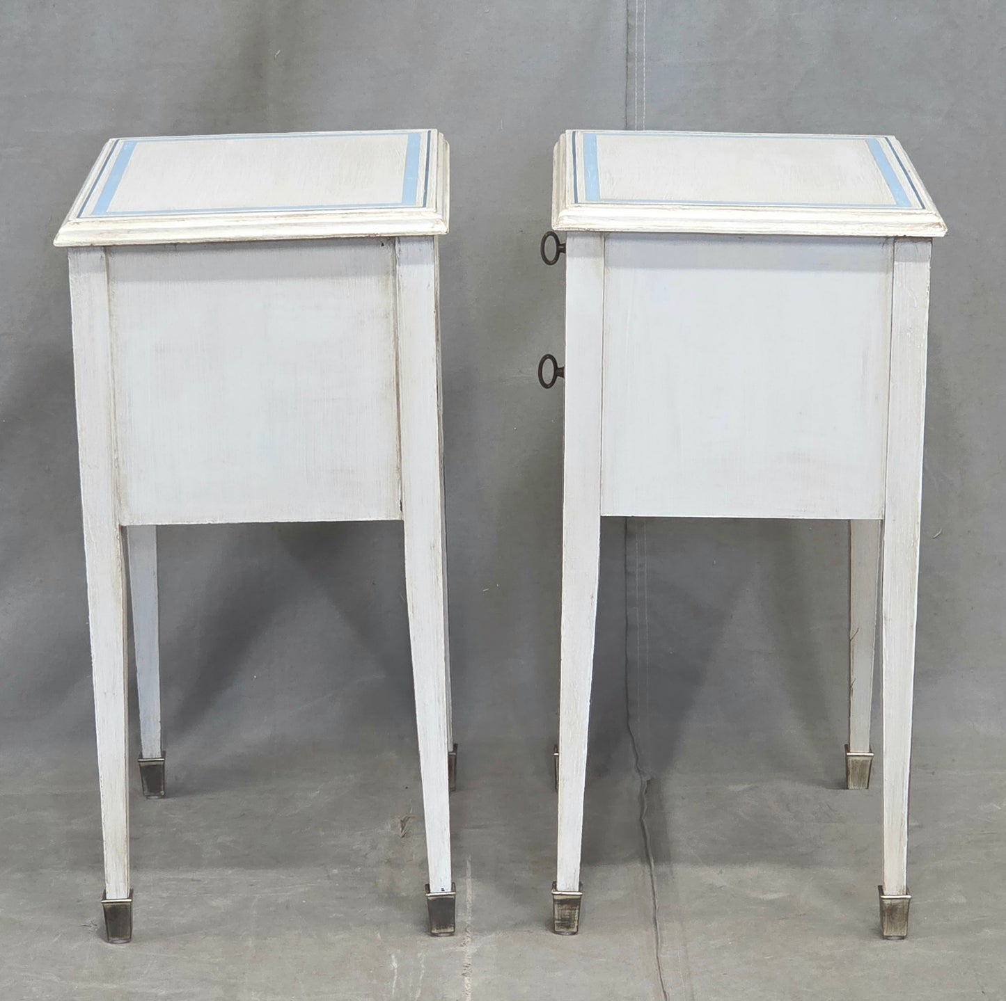 Vintage Mahogany Nightstands With Handpainted Greek Key Motif - A Pair