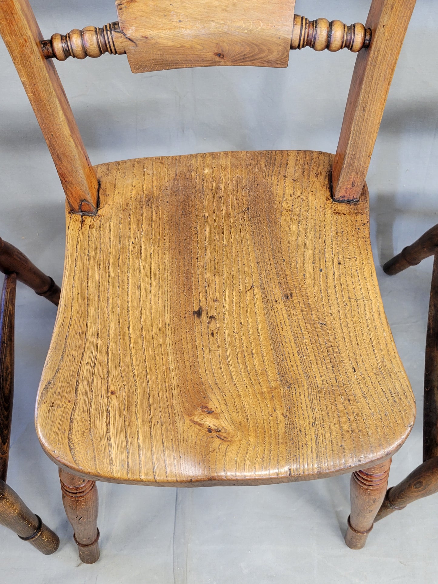 Antique 19th Century English Country Elm Oxford Bar-Back Side Chairs - Set of 6