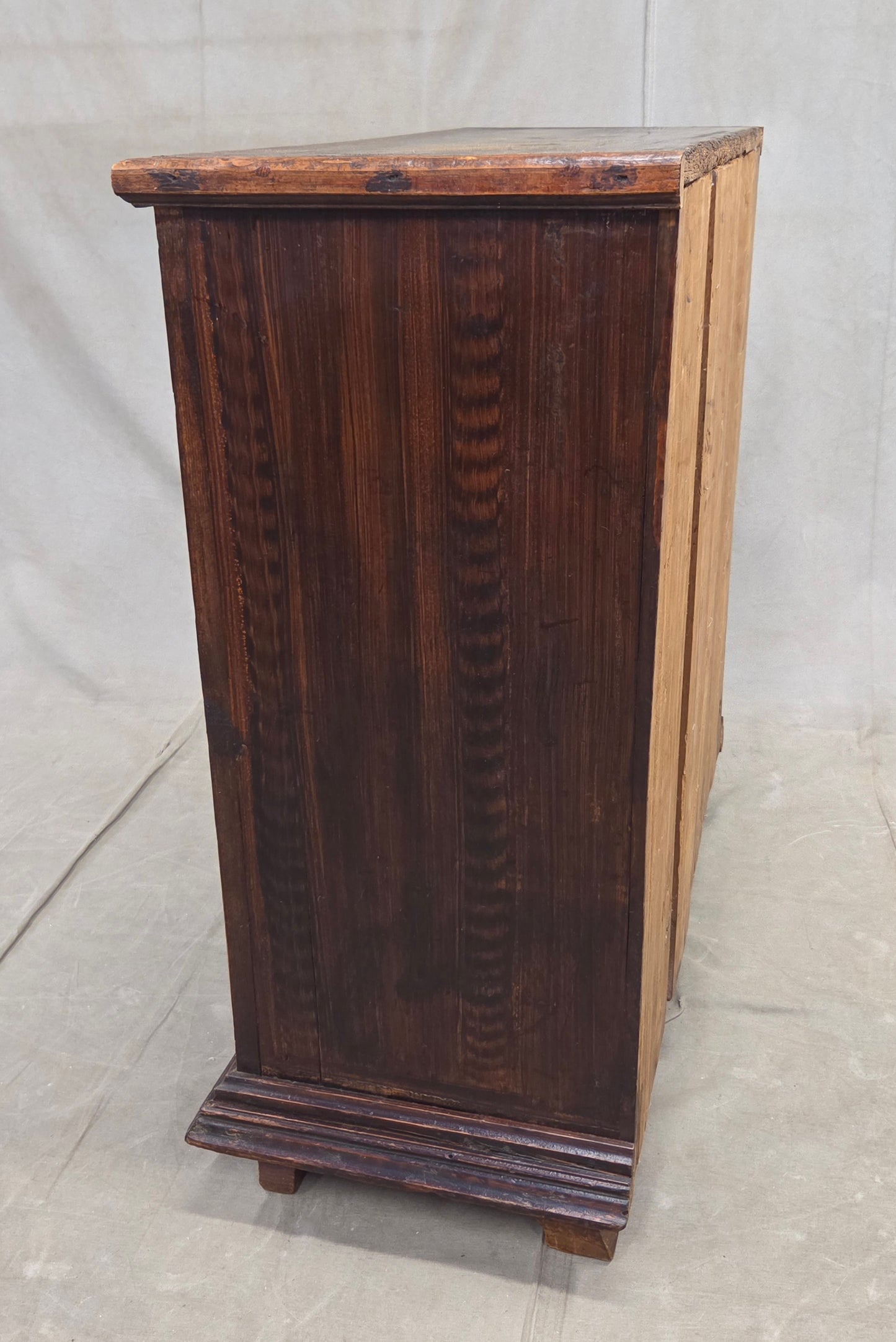 Antique Romanian Folk Painted Pine Cupboard with Drawers and a Door