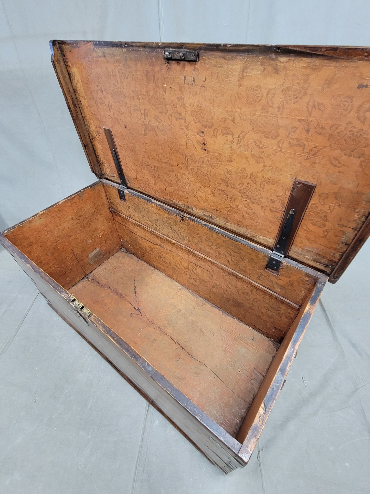 Antique British Colonial Hardwood and Brass Monogrammed Travel Trunk