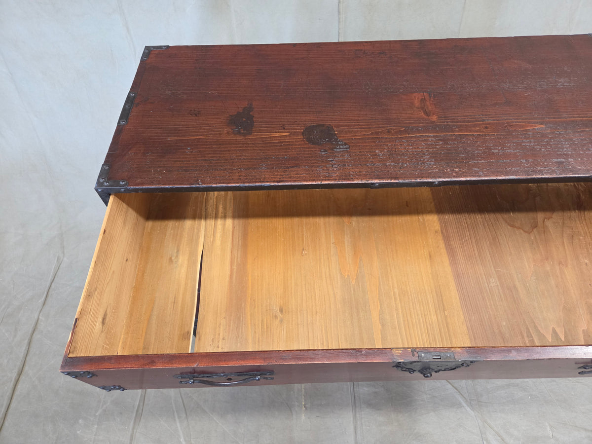 Antique Early 1900s Meiji Period Japanese Pine/Elm Tansu Chest With Iron Hardware