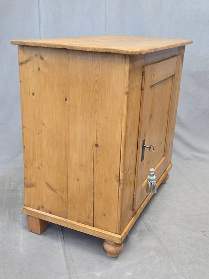 Antique English Pine Single Door Cupboard with Working Key and Original Hardware