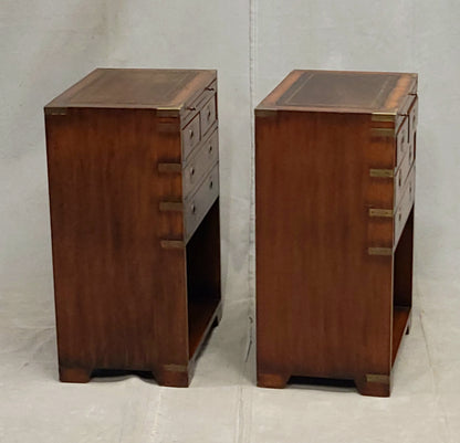 Vintage Campaign Style English Nightstands with Leather - a pair