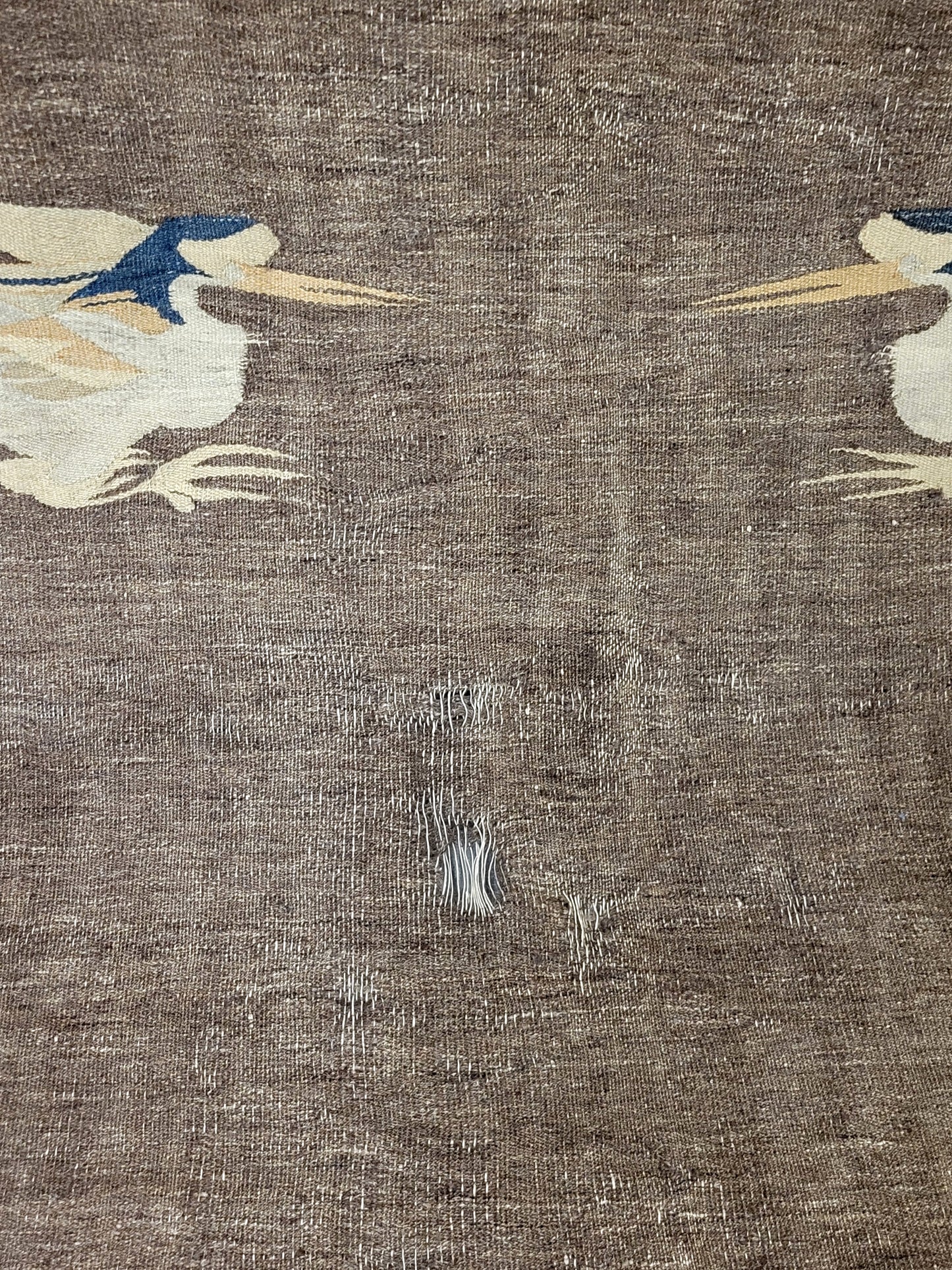 Antique Mongolian Handwoven Wool Blanket with Cranes