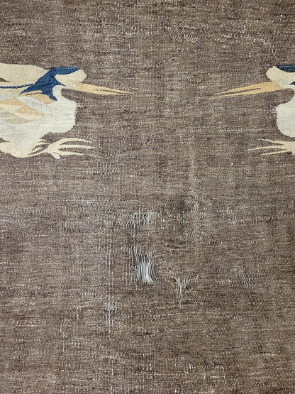 Antique Mongolian Handwoven Wool Blanket with Cranes