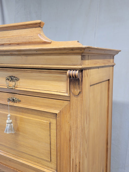 Antique Danish Biedermeier Pine Secretary Desk With Blue Leather