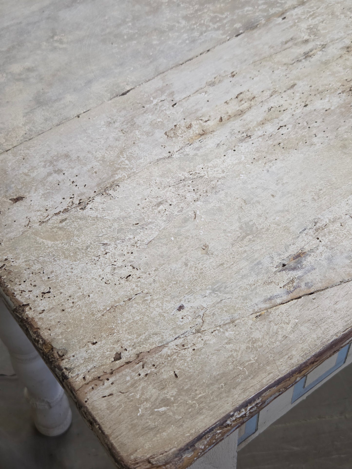 Antique French Rustic Painted Pine Console Table with Greek Key Motif