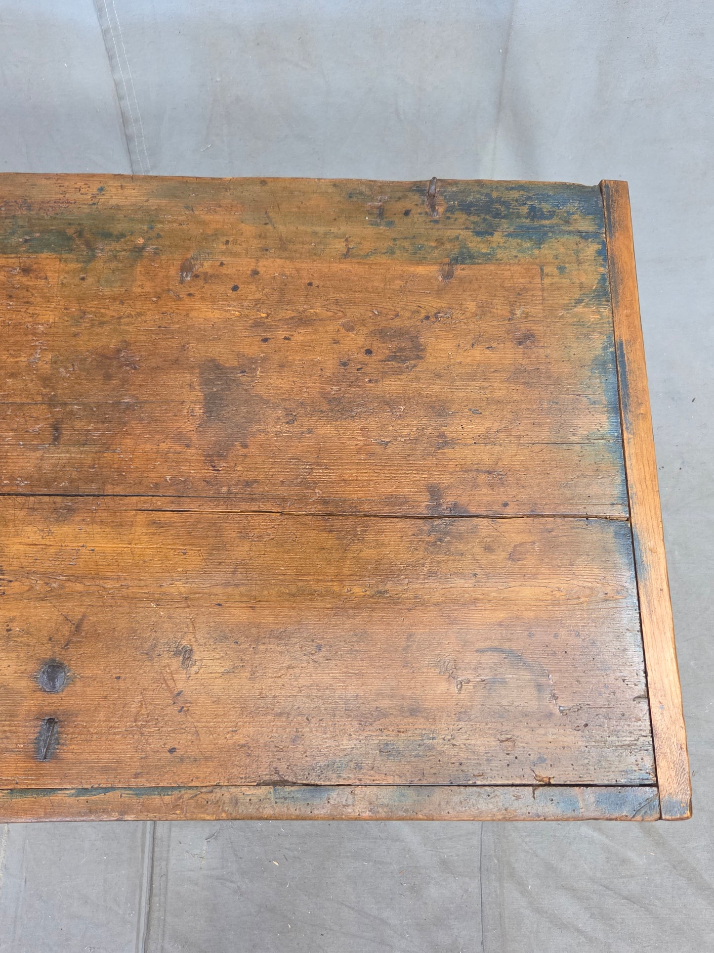 Antique 19th Century German or Austrian Original Blue Painted Pine Blanket Chest