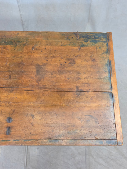 Antique 19th Century German or Austrian Original Blue Painted Pine Blanket Chest