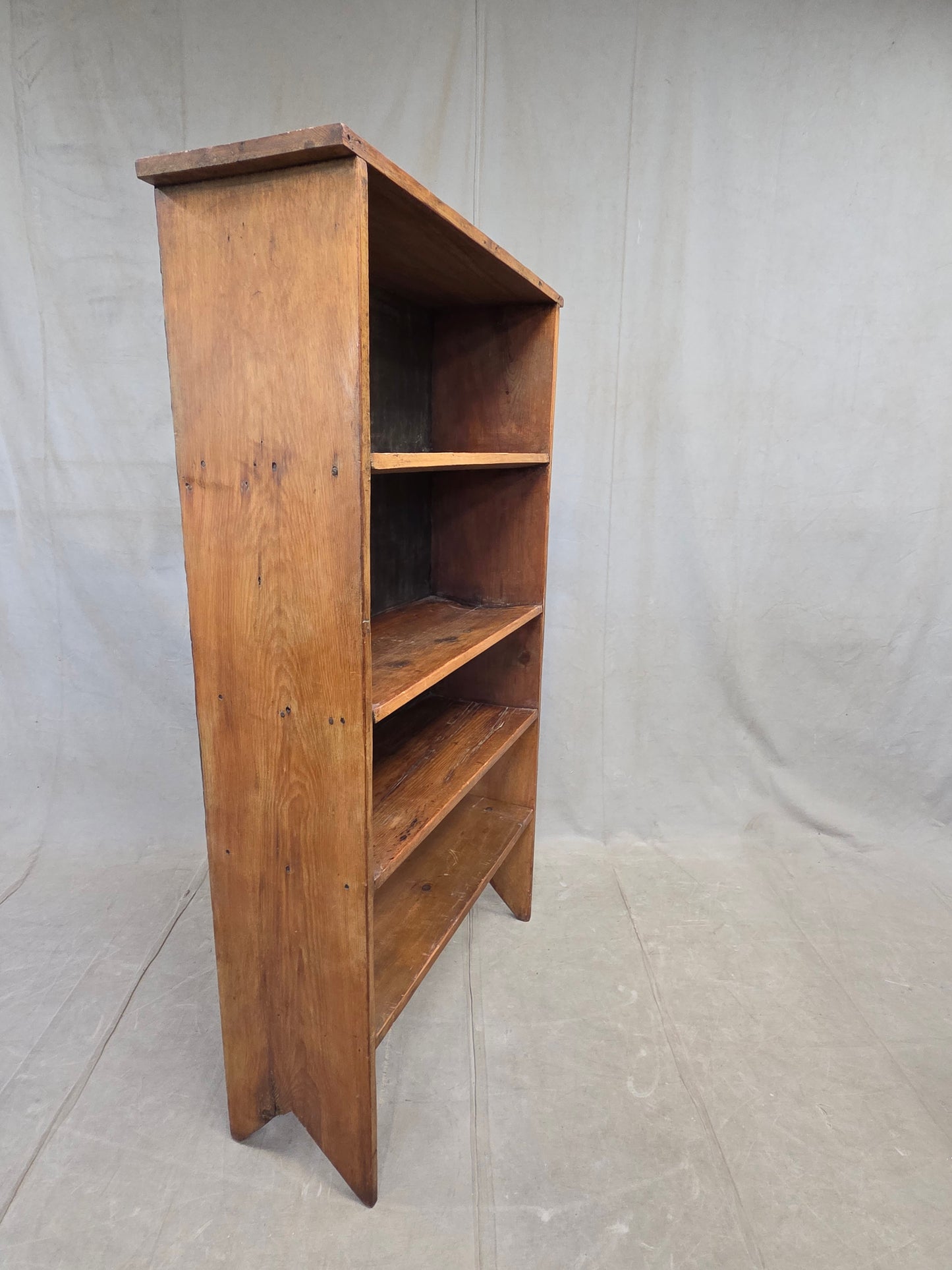 Vintage Rustic Primitive Handmade Pine Bookcase with Metal Backing