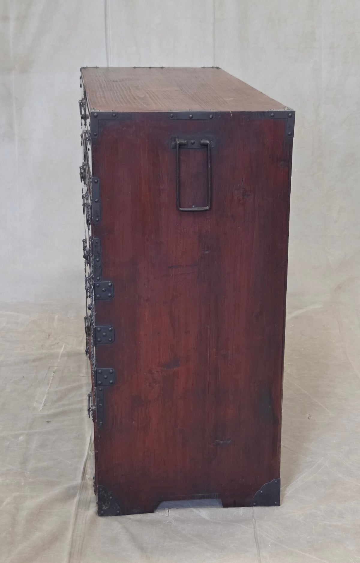 Antique Early 1900s Meiji Period Japanese Pine/Elm Tansu Chest With Iron Hardware