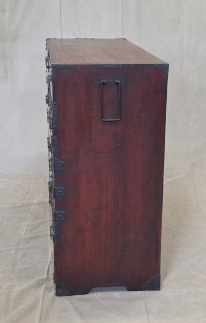 Antique Early 1900s Meiji Period Japanese Pine/Elm Tansu Chest With Iron Hardware