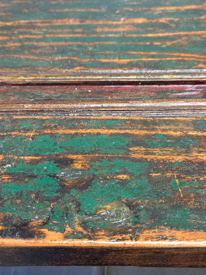 Vintage Teak Coffee Table Made From an Old Reclaimed Door With Green Paint