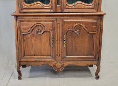 Antique French Provincial 18th c. Pine Deux Corps Pine Buffet with Glass Doors