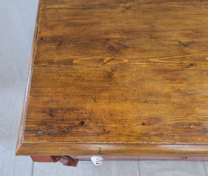Antique European Pine Dresser With Red Distressed Paint and French Line Motif