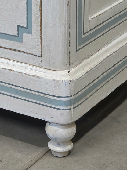Antique 19th C. Painted Pine Dresser Chest of Drawers With Greek Key Motif