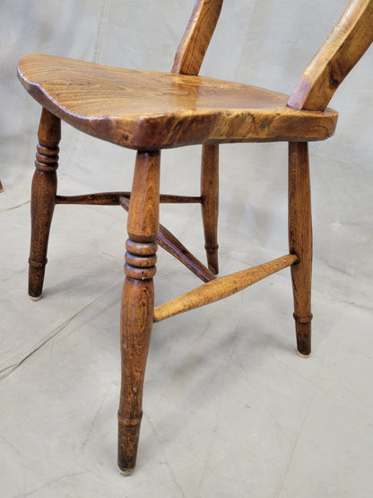 Antique 19th Century English Country Elm Oxford Bar-Back Side Chairs - Set of 6