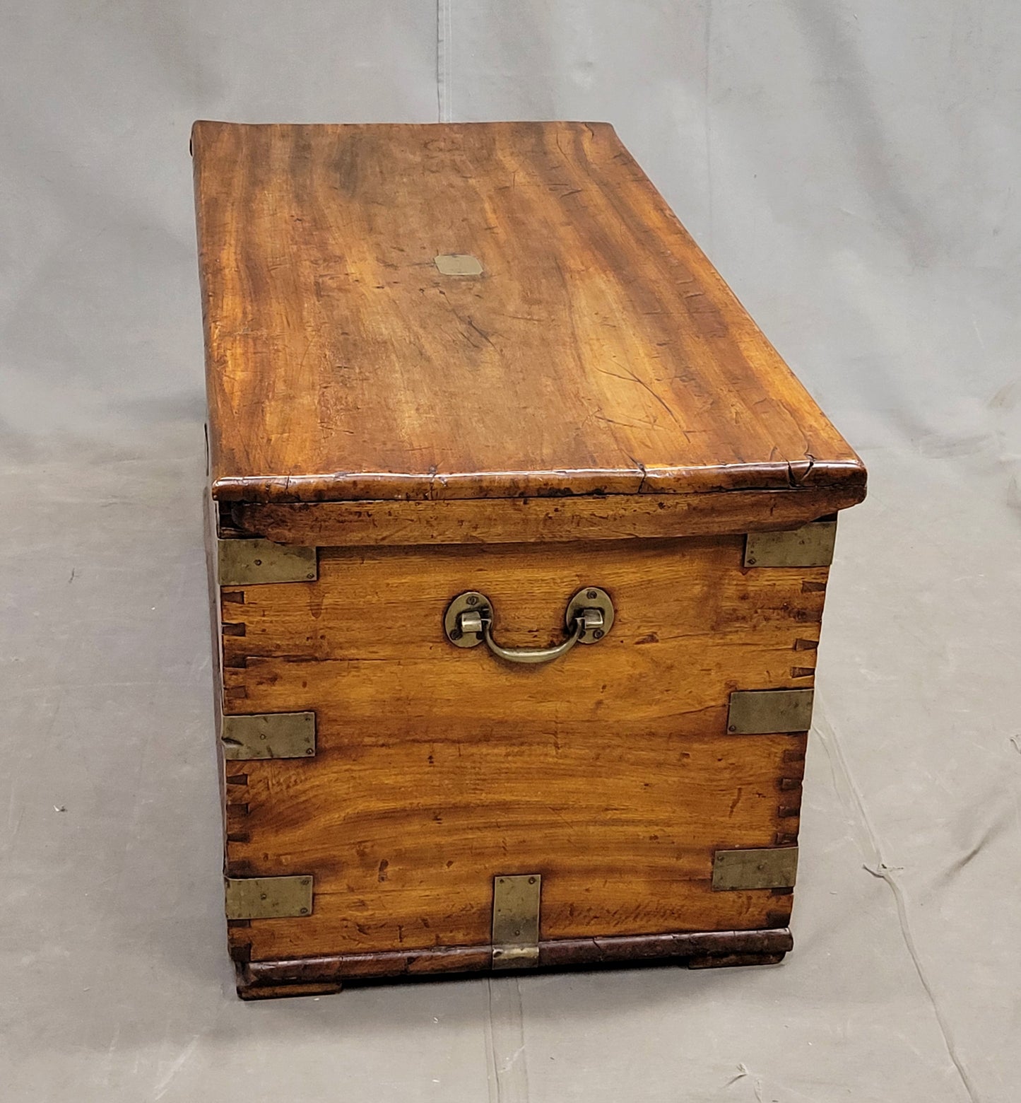 Antique British Colonial Hardwood and Brass Monogrammed Travel Trunk