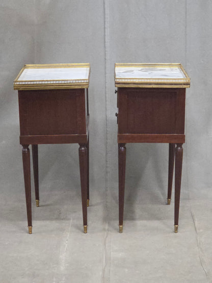 Vintage Mahogany and Marble Spanish Nightstands With Brass Ormolu - A Pair
