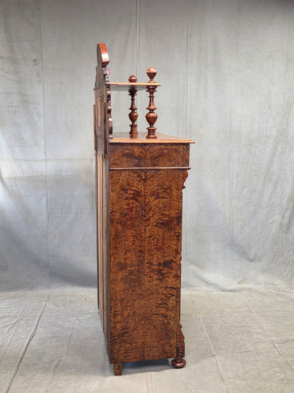 Antique 19th Century German Wilhelmenian Flame Birch Vertical Buffet Sideboard