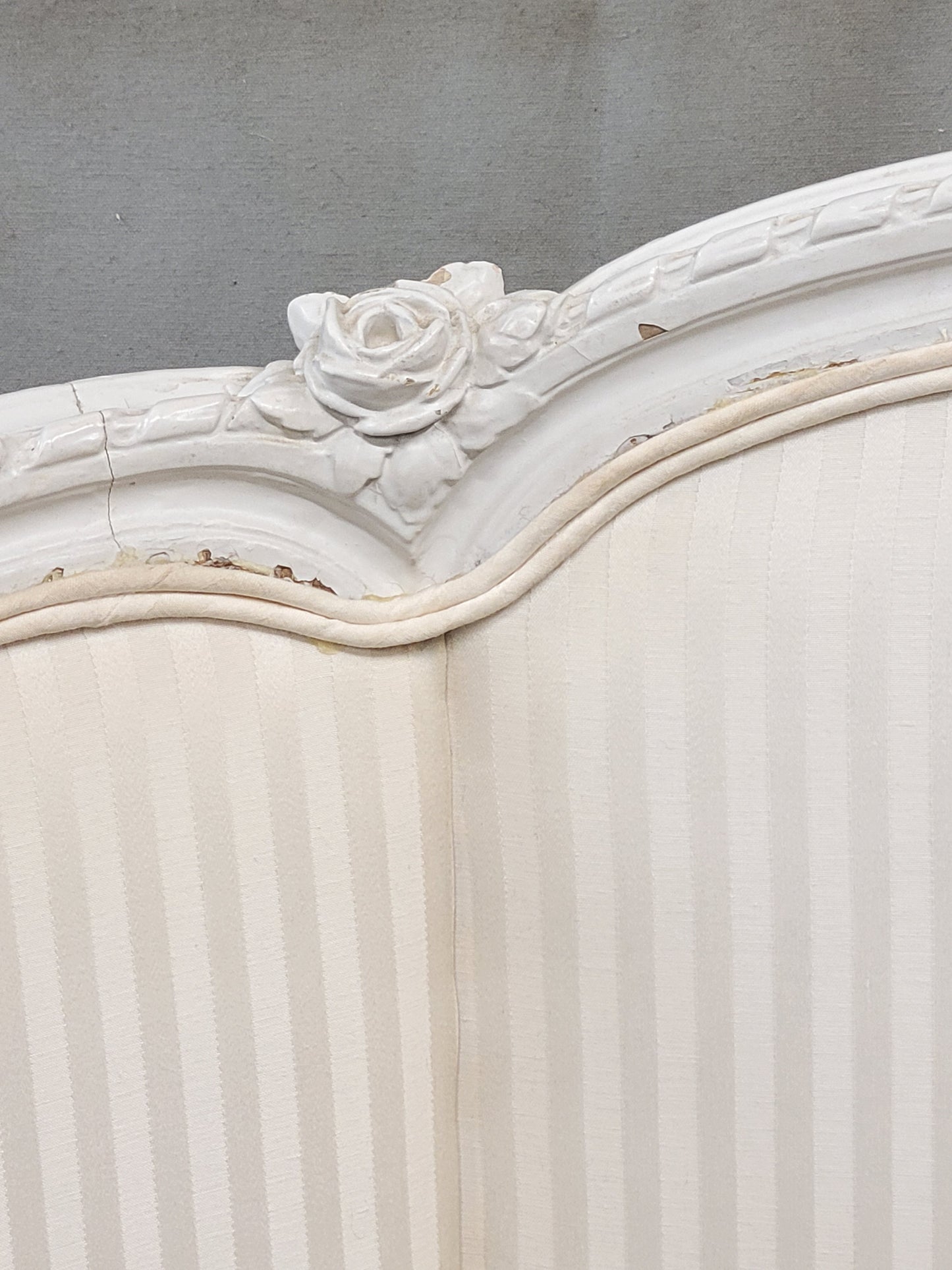Pair of Antique French Curved Twin Headboards With Ivory Sateen Upholstery
