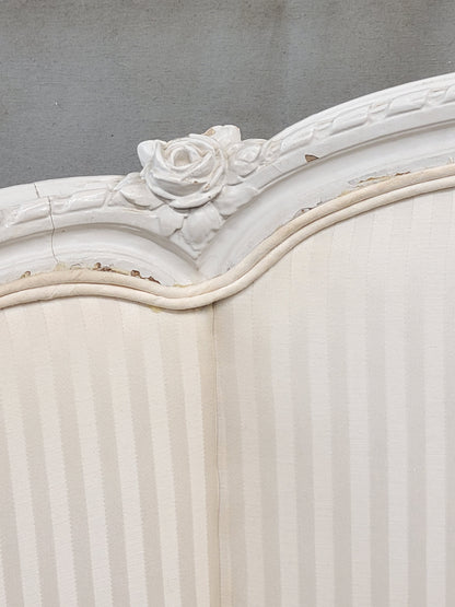 Pair of Antique French Curved Twin Headboards With Ivory Sateen Upholstery