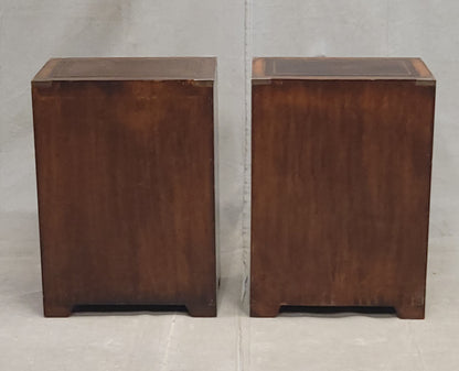 Vintage Campaign Style English Nightstands with Leather - a pair
