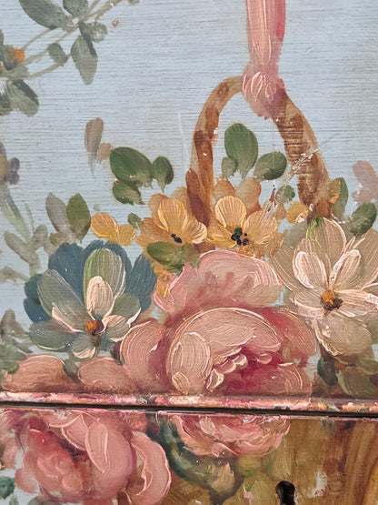 Antique French Floral Painted Mahogany Dresser with Matching Mirror
