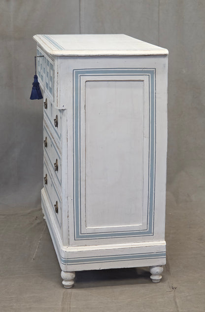 Antique 19th C. Painted Pine Dresser Chest of Drawers With Greek Key Motif