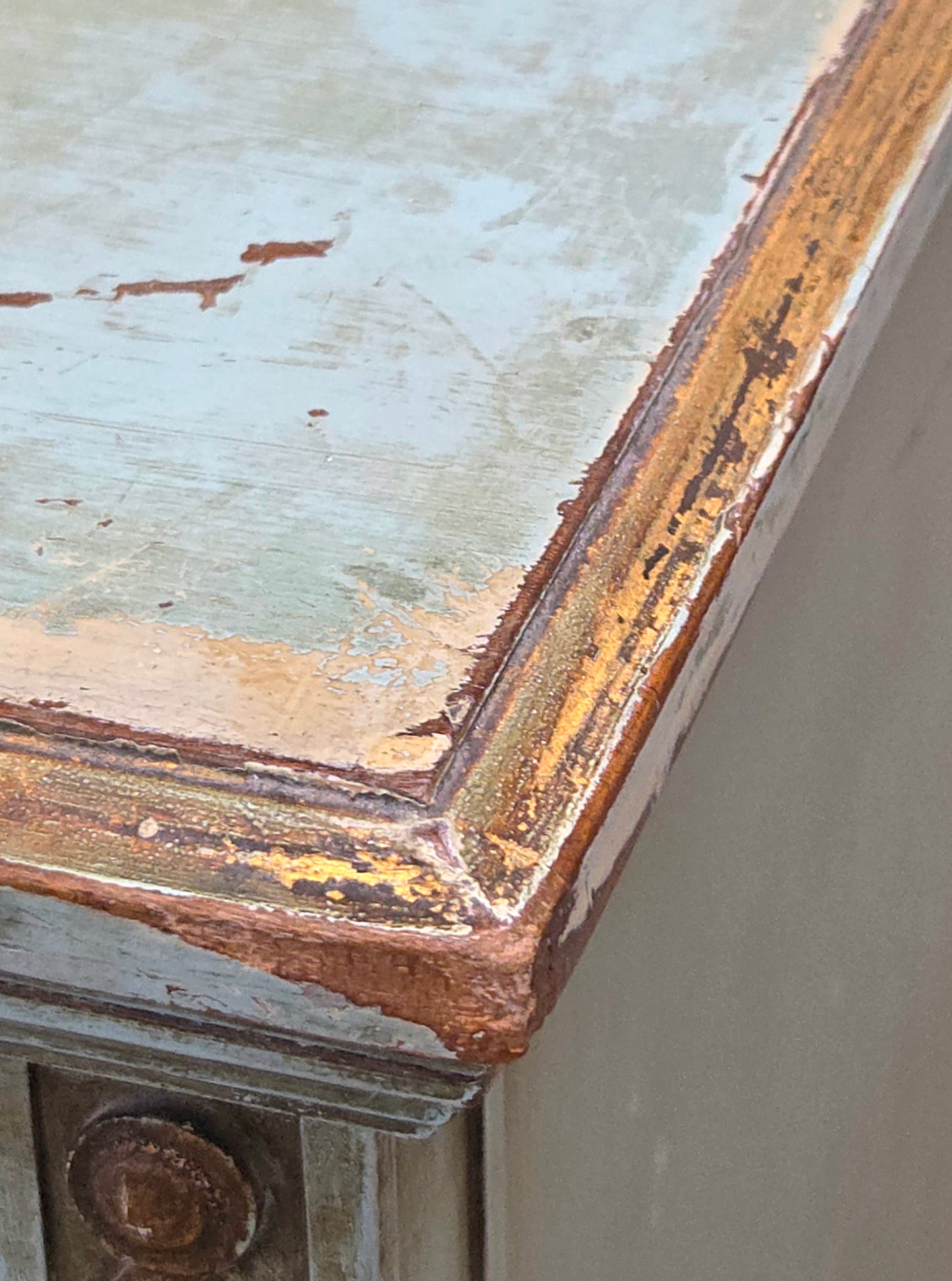 Antique French Floral Painted Mahogany Dresser with Matching Mirror