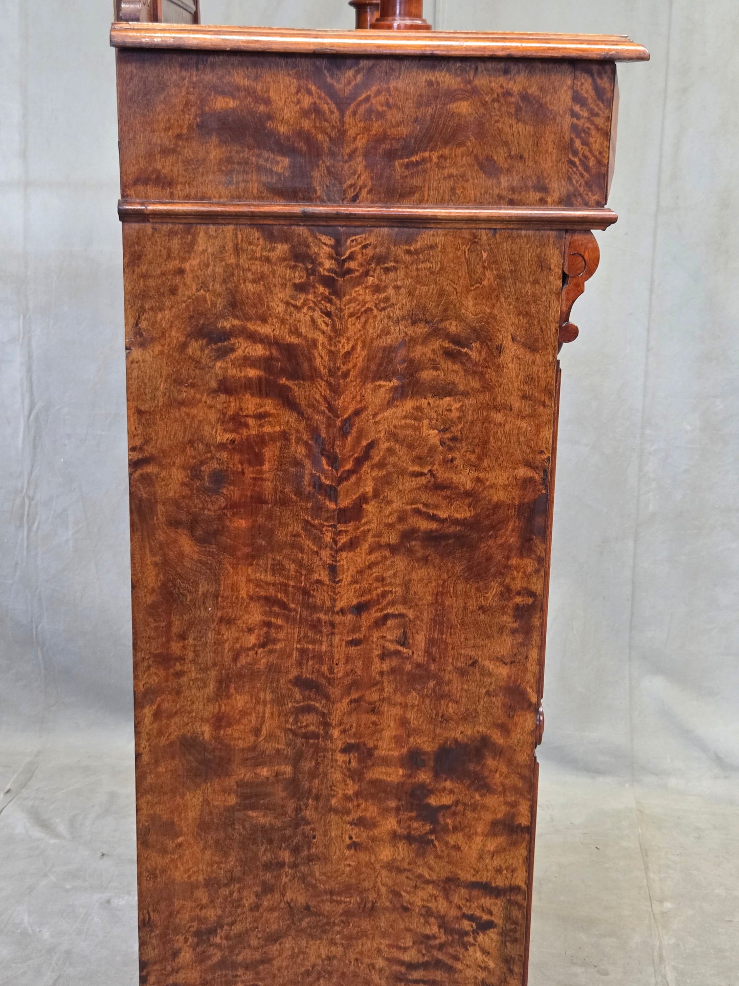 Antique 19th Century German Wilhelmenian Flame Birch Vertical Buffet Sideboard