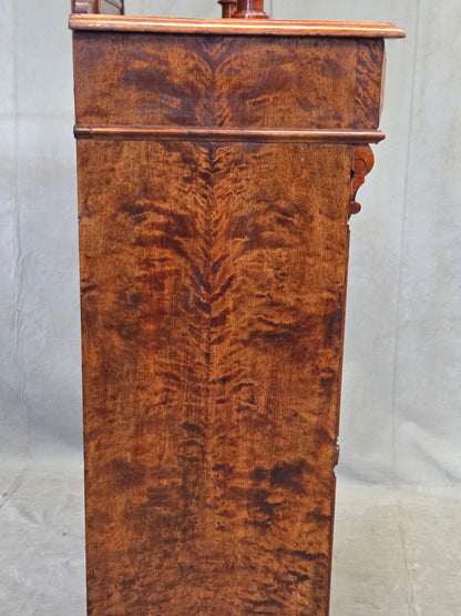 Antique 19th Century German Wilhelmenian Flame Birch Vertical Buffet Sideboard