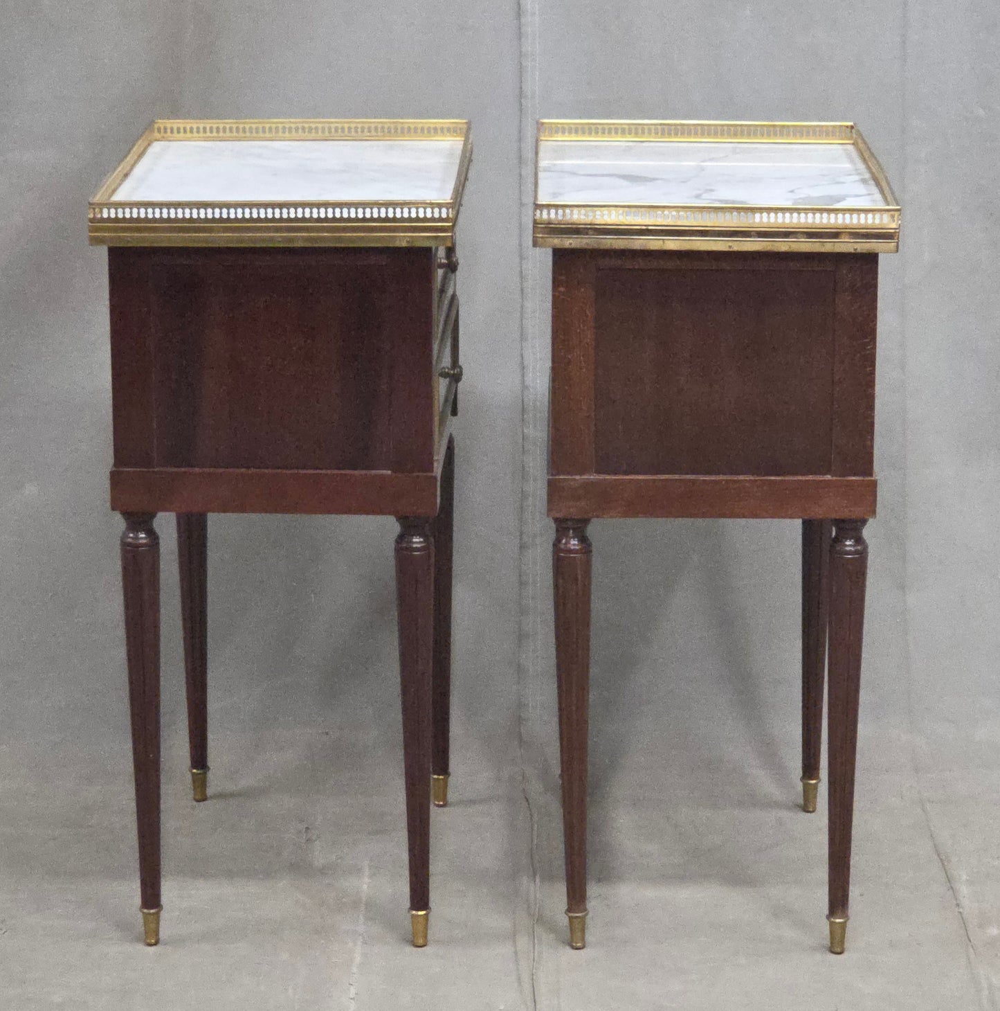 Vintage Mahogany and Marble Spanish Nightstands With Brass Ormolu - A Pair