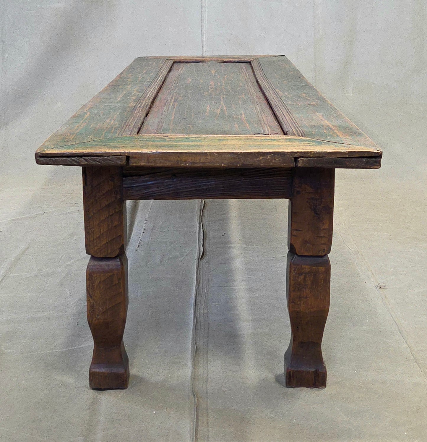Vintage Teak Coffee Table Made From an Old Reclaimed Door With Green Paint