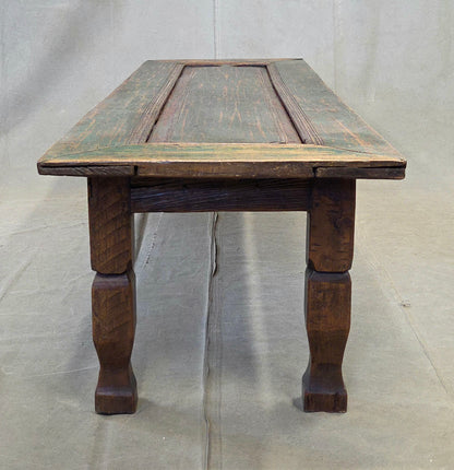 Vintage Teak Coffee Table Made From an Old Reclaimed Door With Green Paint