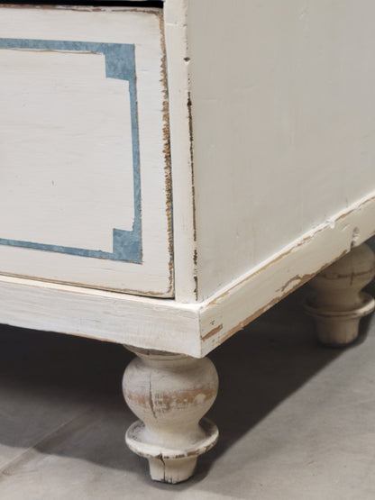 Antique English Pine Painted Dresser Chest of Drawers with Greek Key Motif